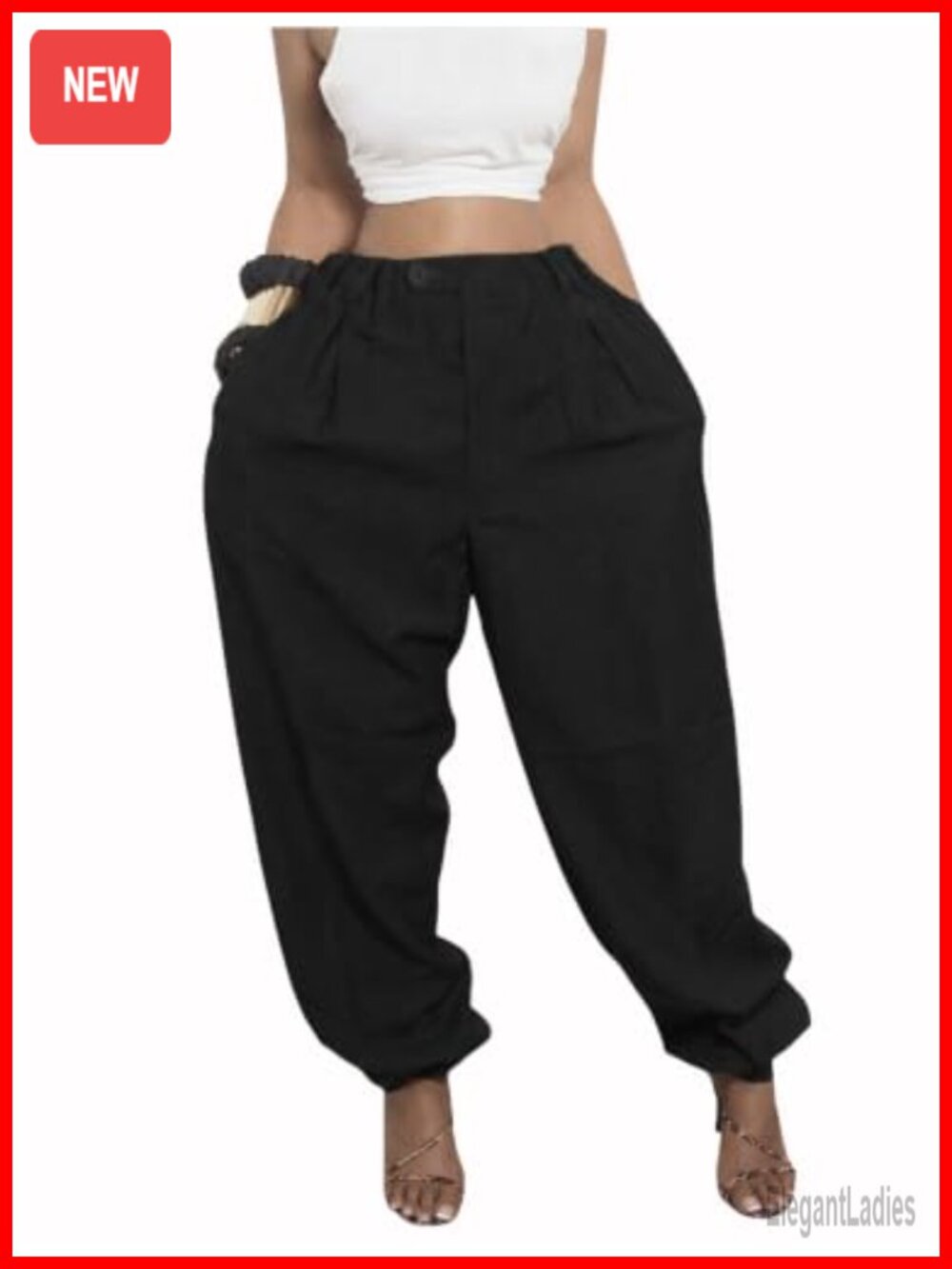 Women's Baggy Pleated High Waist Tapered Harem Pants Pockets